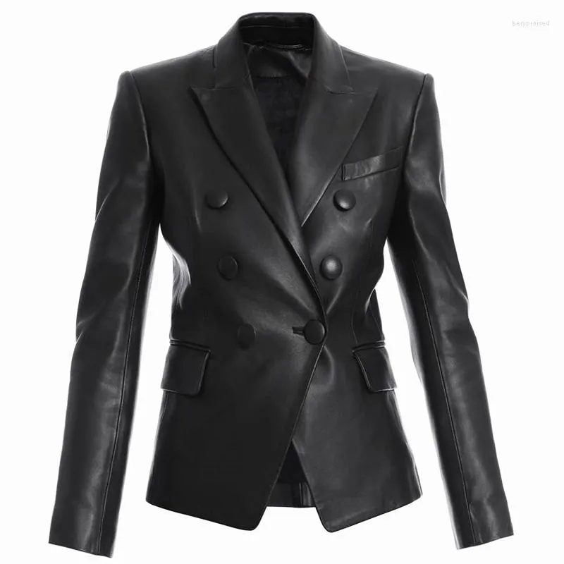 Kvinnors kostymer h￶gkvalitativa produkter Europa och USA 2022 Autumn Winter Leather Jacket Fashionabla Ladies Blazer