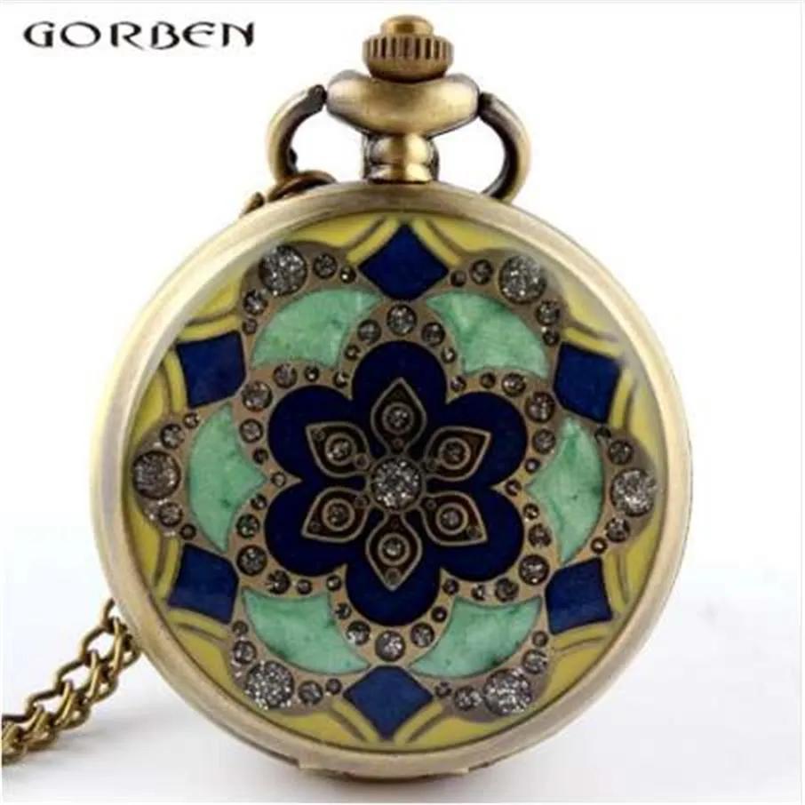 الأخضر Jade Crystal Quartz Big Pocket Watch Necklace سلسلة قلادة Mens Gift P52318L