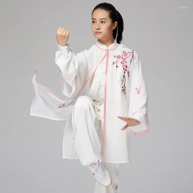 Ubranie etniczne Tai chi kobiet haft haft kwiatowy Elastyczne jedwabne ubrania poranne sportowy strój mundur TA2009