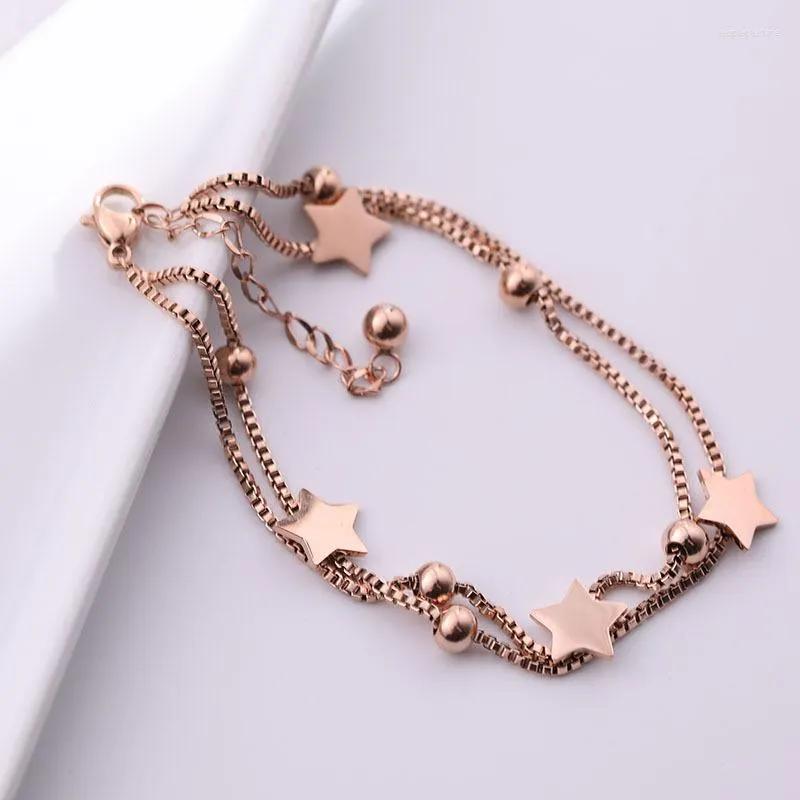 Urok Bracelets 2022 Design Multilayer Titanium Star and Ball Bead Kostka dla kobiet biżuteria Rose Gold Bransoletka