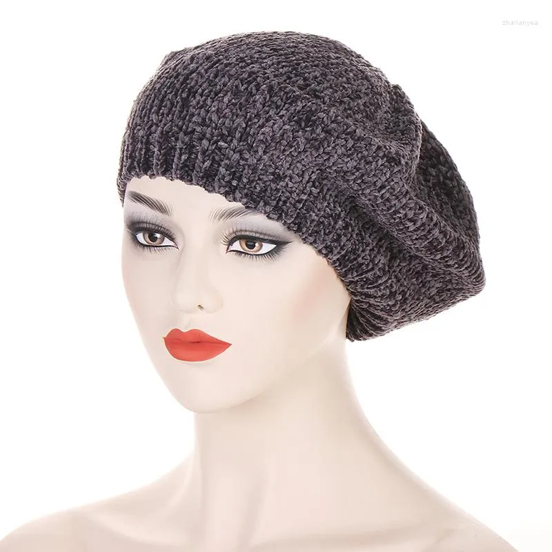 BERETS Fashion Women Hat Hindging Cap France Style Painter Caps Warm Sticke Stylish Chenille Material Winter