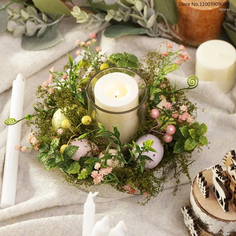 Portacandele Decorazione pasquale Vetro di lusso Piante naturali Candeliere Decorazione felice per la casa Ornamenti da tavola fatti a mano A