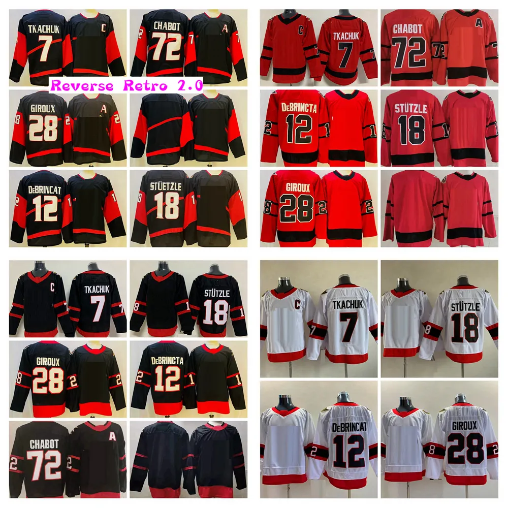 2022 리버스 레트로 28 Claude Giroux Hockey Jerseys 12 Alex Debrincat 7 Brady Tkachuk 72 Thomas Chabot Jersey 18 Tim Stutzle Red 2.0 블랙 셔츠