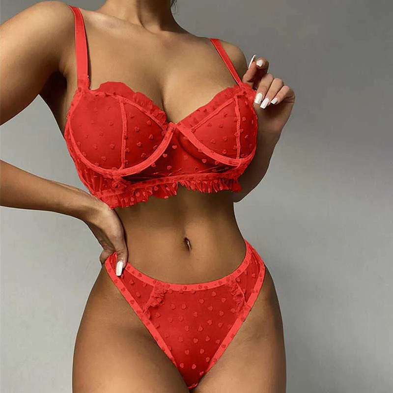 Sexy Set Heart Dot Lingerie Women Mesh Transparent Lace Seamless Bra Briefs  S Erotic Underwear Adjustable Sensual Costume From 23,51 €