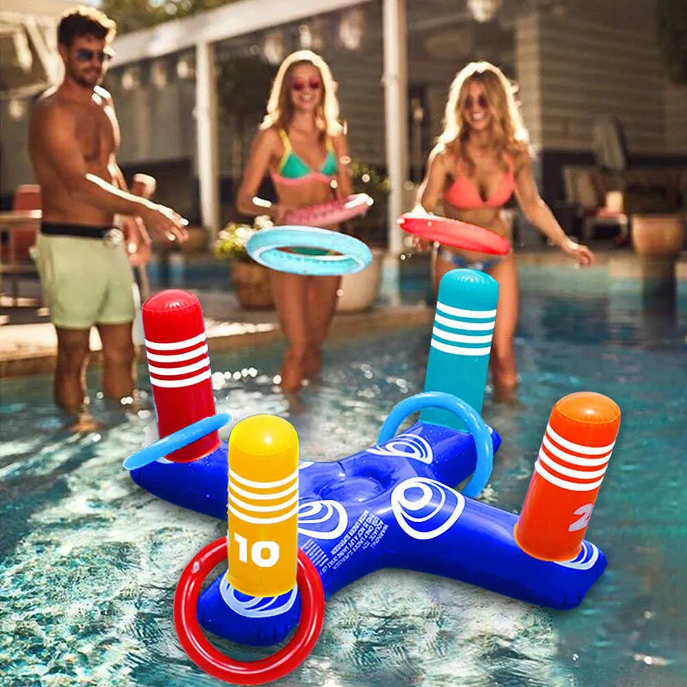 Schwimmweste Boje Aufblasbares Kreuzring-Wurfspiel Schwimmbecken Spaßspielzeug für Erwachsene und Kinder Sommer Wasser Strand Party Requisiten Spielzeug Luftmatratze T221214