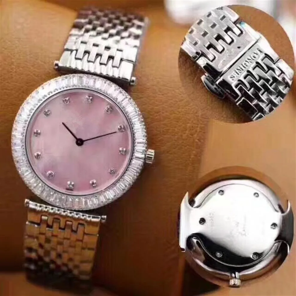 Mode utsökt klockor kvinnors favorit klassiska rosa yta och safirspegel; Diamond Dial Quartz Series Waterproof 303w