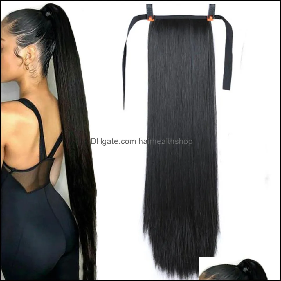 Ponytails 85Cm 32 Super Long Straight Clip In Tail False Hair Ponytail Hairpiece With Hairpins Synthetic Pony Extensions Drop Delive Dhmuj