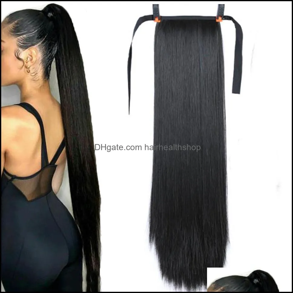 Paardenstaarten 85 cm 32 Super lange rechte clip in staart vals haar paardenstaart haarstukje met haarspelden synthetische pony extensions drop dhmuj