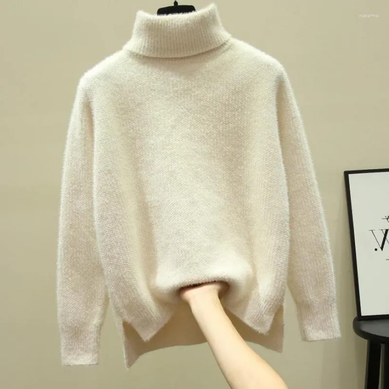 여자 스웨터 겨울 여성 스웨터 니트 짧은 캐주얼 한 두꺼운 바닥 단색 긴 소매 편안한 따뜻한 숙녀 점퍼