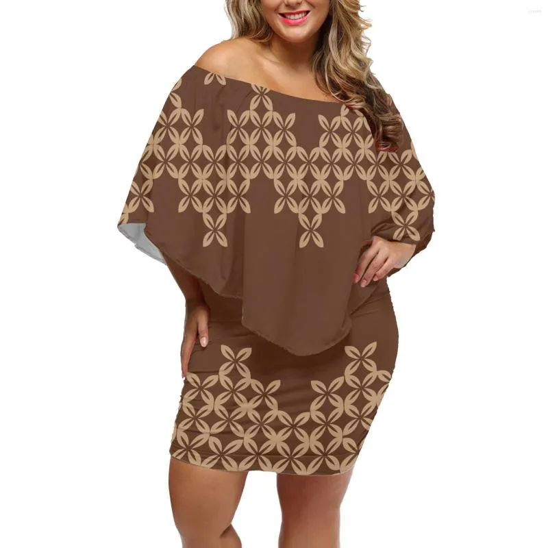 Casual Dresses 2023 Summer Elegant Women Dress Off Shoulder Bat Sleeves Buttocks Samoa Polynesia Traditional Tribes Print On Demand Cloth