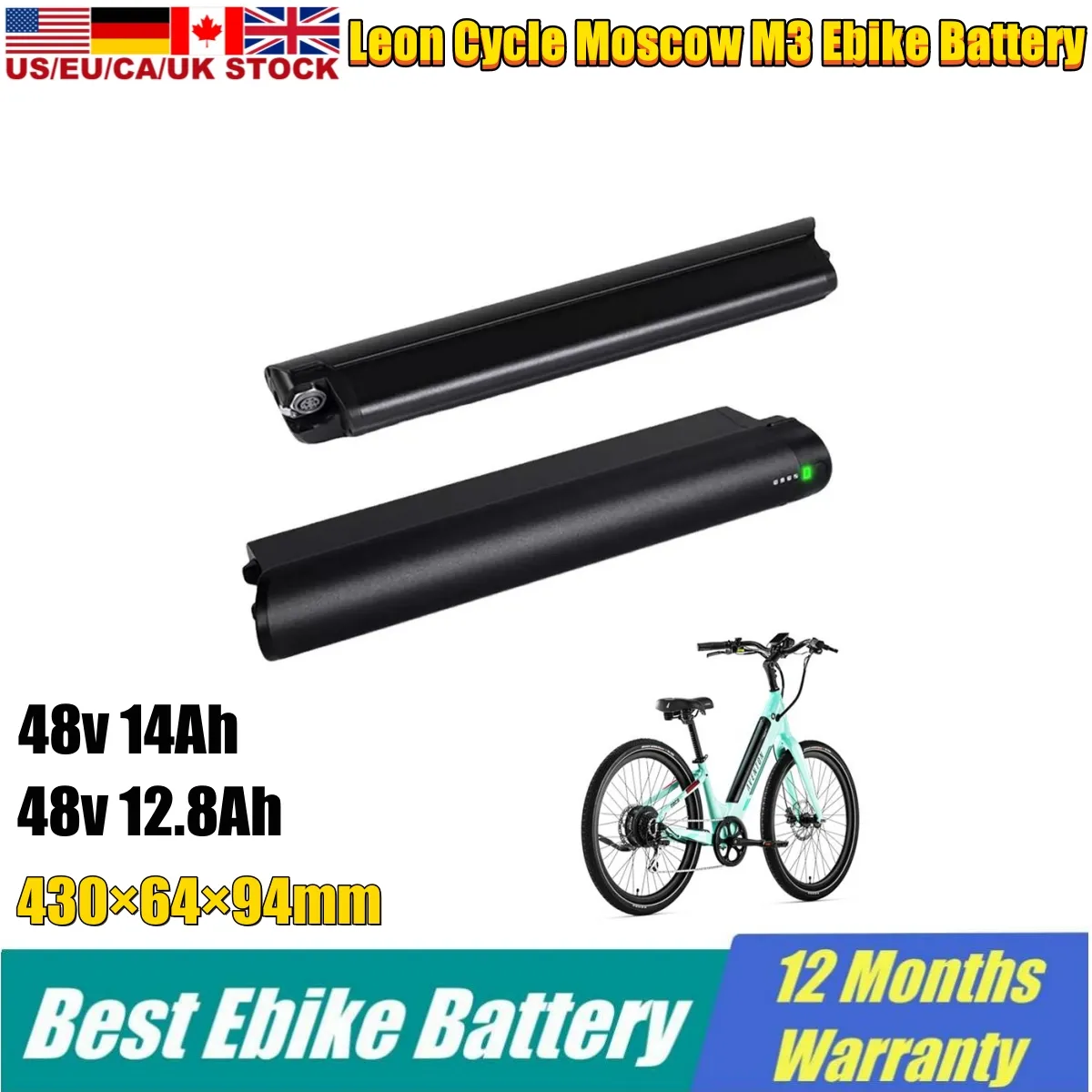 Leon Cycle NCM Moscou M3 Magnum Ebike Batterie intégrée 48V 10.4Ah 12.8Ah 14Ah Reention EEL Pro Ride 1 up Core-5 Igo Aspire Core Batteries pour vélo électrique Pack