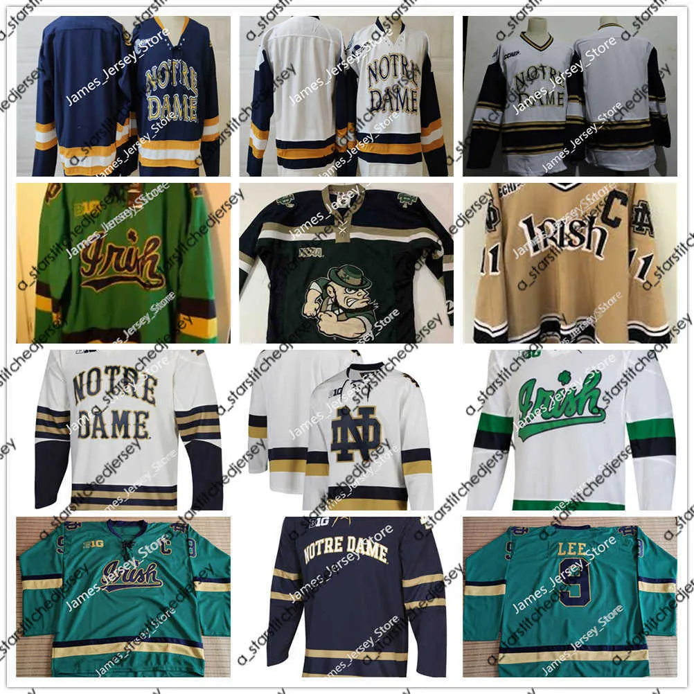 L'hockey universitario indossa la maglia da hockey su ghiaccio NCAA ND NDF 2 Maglia Nate Clurman 5 Matt Hellickson 13 Colin Theisen 15 Michael Graham 16 Alex Steeves Pierce Crawford