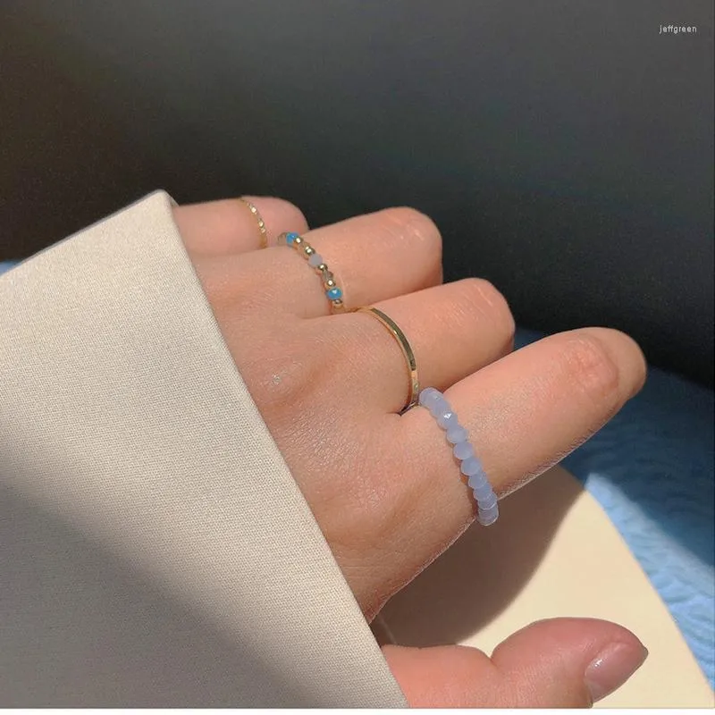 Trouwringen 4 stks zomer kristallen kraal set voor dames bohemia frisse kleurrijke kralen vinger stretch touw 2022 Koreaanse mode sieraden