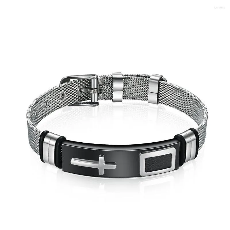 Länkarmband 10mm Cross Prayer Mesh Armband Rostfritt stål Strap Watch Belt Chain Wrist Band Bangle Längd Justerbar