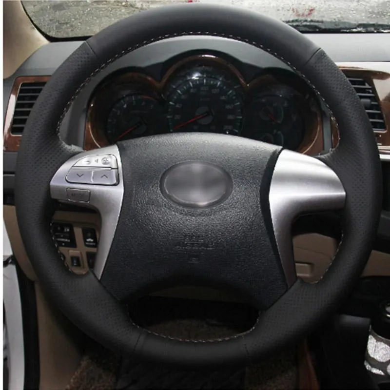 For Toyota Fortuner Hilux 2012-2015 DIY Hand-stitched Top non-slip Leather car Steering Wheel Cover