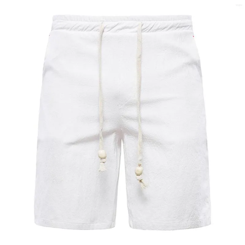 Men's Shorts Men's Casual Solid Color Cotton Linen Drawstring Outdoor Sports Fitness Tethered Beach Pants