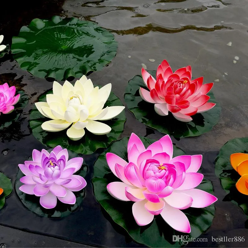 10/18 cm de l￳tus artificial flutuante Fake Plant Diy Lily Simulation Lily Lotus Home Garden Decoration barato Decora￧￣o ao ar livre barata