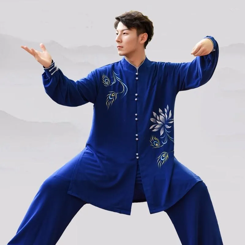 Etniska kl￤der gula tai chi enhetliga traditionella kinesiska m￤n kvinnliga outfit wushu krigare kostym taichi kl￤der t1990