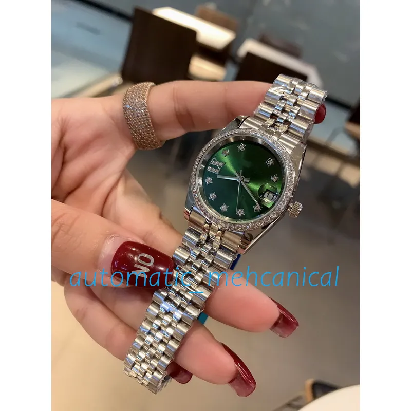 Super Quality 2 Color Womens Watch 31mm Green Face Datejust Mechanical Diamond Bezel Jubilee Strap Lady 18k Gold Stainless Steel Sapphire Glass Sport Wristwatches