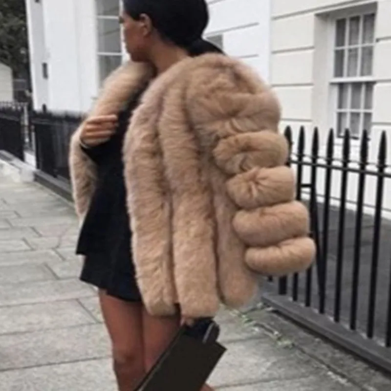 faux fur coats fur jacket long sleeve black brown coat womens Stand Collar Winter Thick Women Overcoat Warm Plus Size 5XL woman clothes