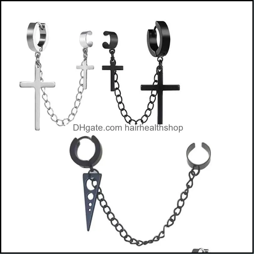 Body Arts Cross Tassel Chain Clip on Hoop Dangle Drop ￶rh￤ngen f￶r m￤n Kvinnor flickor brosk personlig mode punk kl￤ttrare cler dh06g