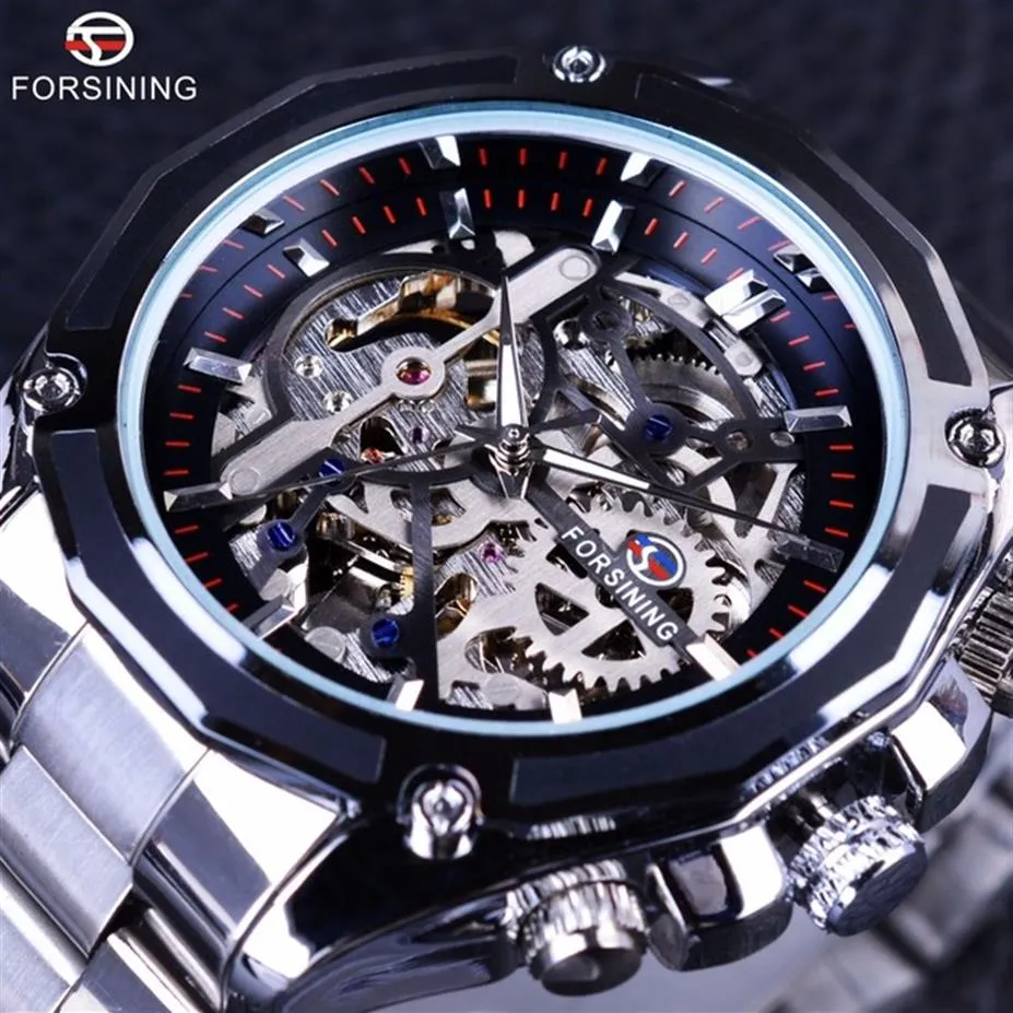 Forsining Mechanische Steampunk Design Mode Business Kleid Männer Uhr Top Marke Luxus Edelstahl Automatische Skeleton Watch232N