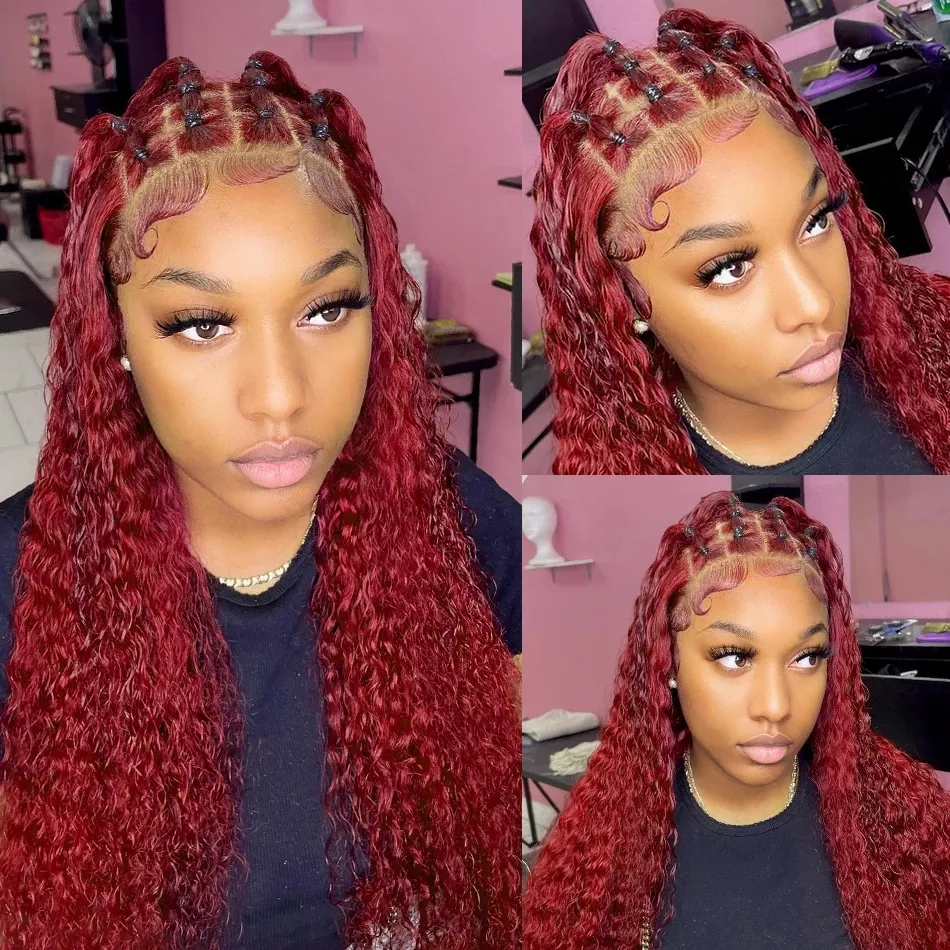 13x6 Lace Frontal Wig, Curly Lace Wig Human Hair: Red Deep  display picture 1