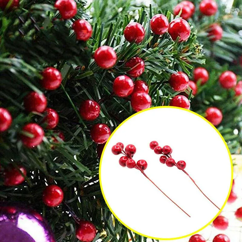 Decorative Flowers 10pcs Artificial Holly Berry Flower Plants For Decoration Christmas Tree Hanging Ornament Home Accessories