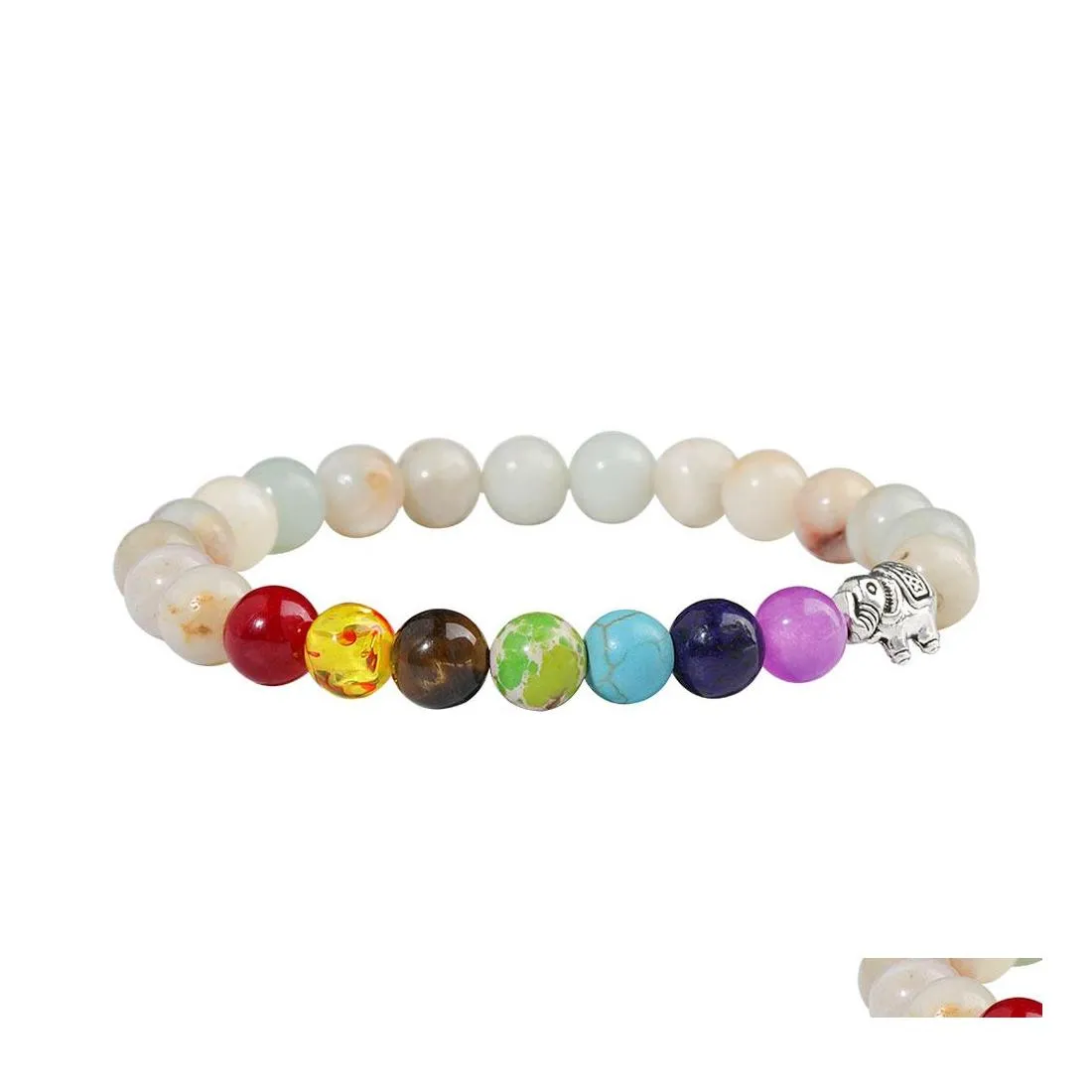 Perlenstränge Elefanten-Charme-Armbänder 7 Chakra-Naturstein-Perlenarmband Ätherisches Öl Diffusor Yoga Drop Lieferung Schmuck Otwrg