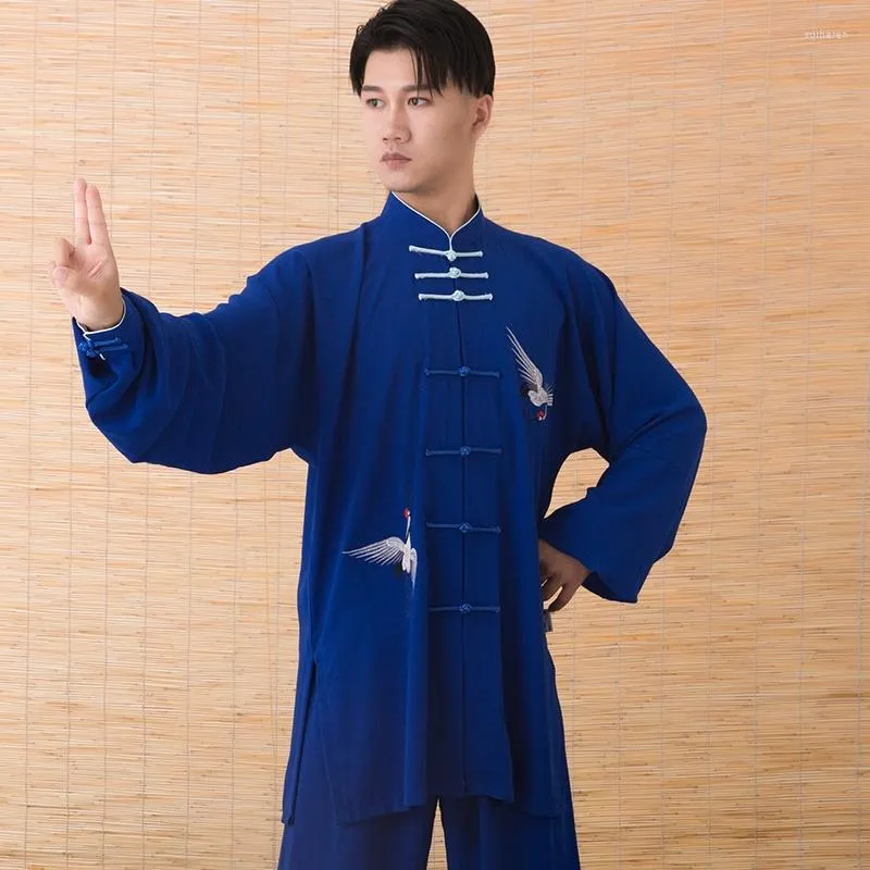 Ethnic Clothing Blue Martial Art Uniform Suits Tai Chi Chinese Traditional Folk Taiji Outdoor Walking Morning Sprots 11049