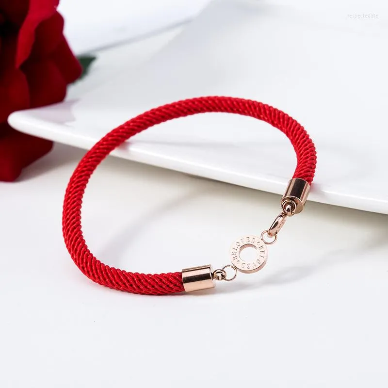 Strand ZooMango Vintage Bracelet à breloques de style chinois couleur or rose titane acier corde rouge chiffres romains pour les femmes ZB18149