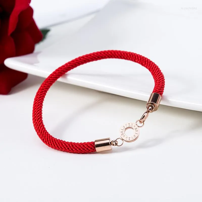 Strand Zoomango Vintage Chinese stijl bedelarmband Rose Gold kleur titanium staal rood touw Romeinse cijfers voor vrouwen ZB18149