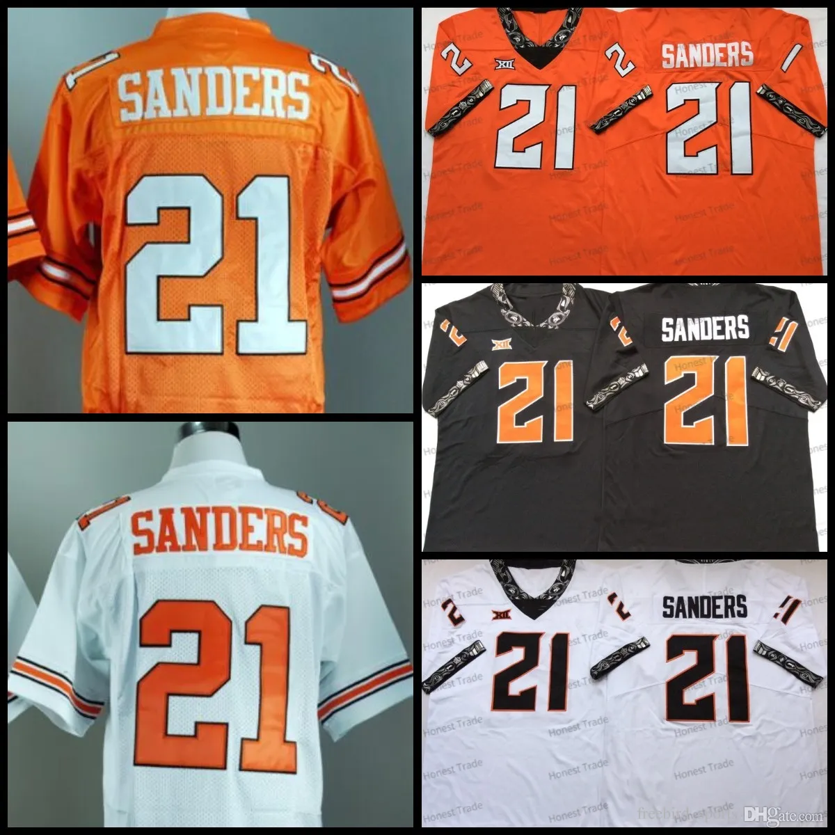 Oklahoma State 21 Barry Sanders Football Jersey White Jerseys Orange Black Stitched American College Football Wear