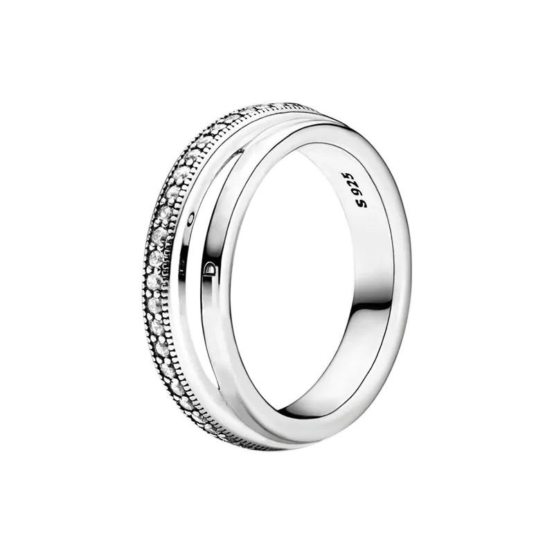 Femmes Hommes Triple Bande Pave Bague En Argent Sterling Réel avec Boîte D'origine pour Pandora Mode Bijoux De Mariage CZ Diamant couples Petite Amie Cadeau Anneaux