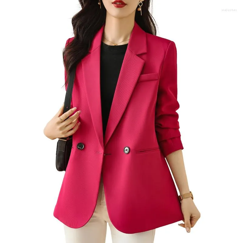 Women's Suits Lenshin Women Elegant Jacket Full Sleeve Blazer Fashion Office Lady Casual Coat Outwear Single Breasted Tops