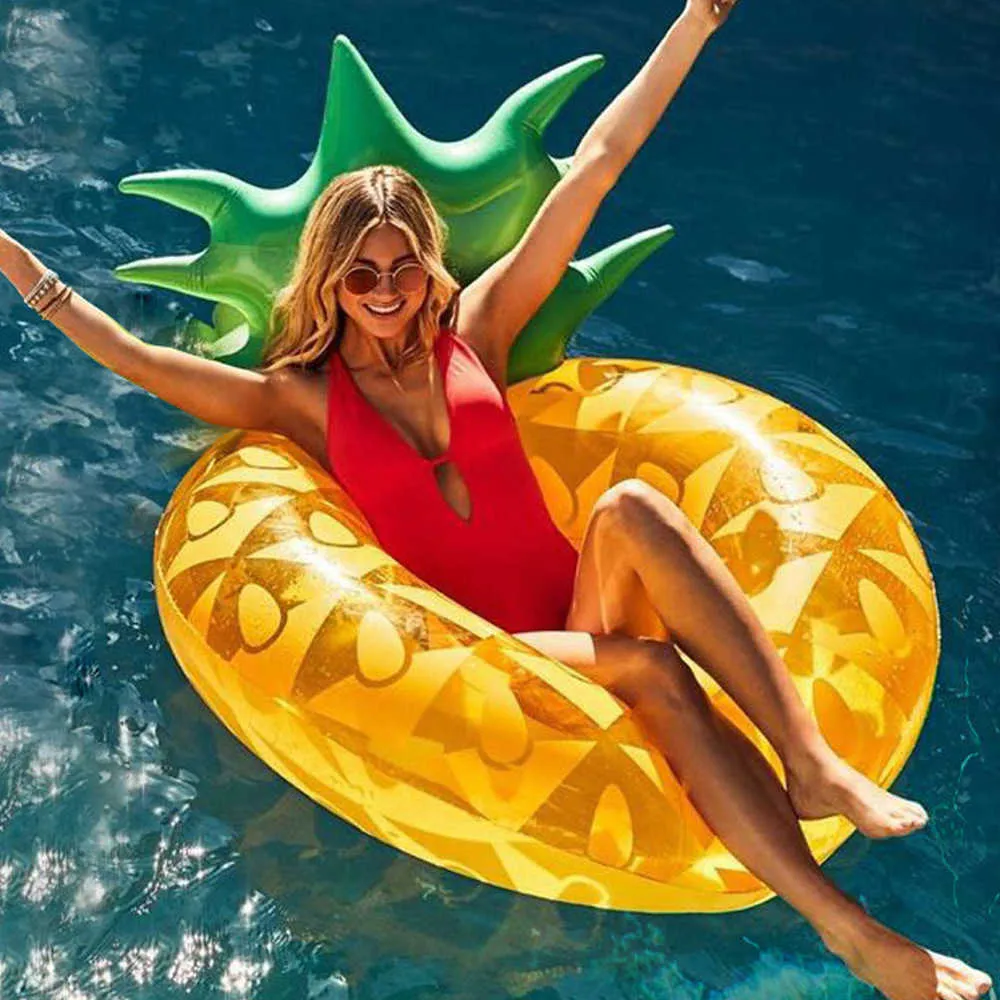 Gilet de sauvetage bouée 120cm anneau de natation gonflable ananas géant pour adultes et enfants été piscine flotteur tube d'eau jouets transat Boia Piscina T221214