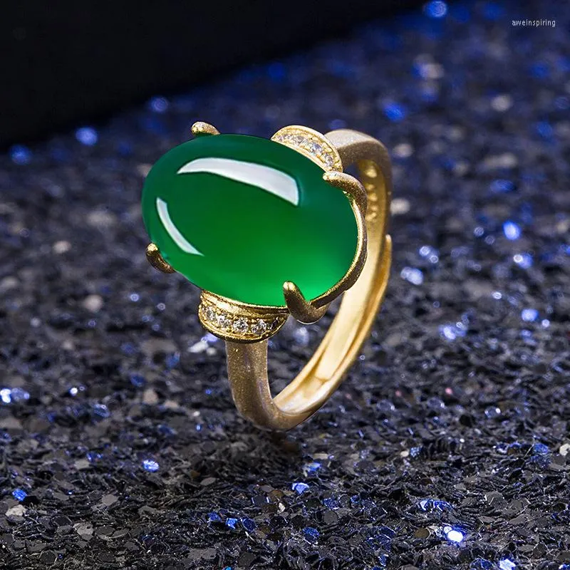 Klaster Pierścienie Prawdziwy złoto 18k żółte otwarte rozmiar Fine Natural Emerald Stone na wesele imprezę Girlfriend Girlfriendwife Difts