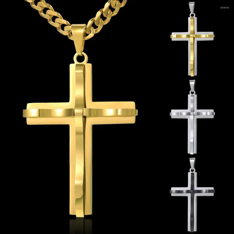 Kedjor Davieslee Curved Cross Pendant Halsband Herr Chain Curb Cuban Link Rostfritt Stål Svart Guld Silver Färg 18-36 tum DKPM137