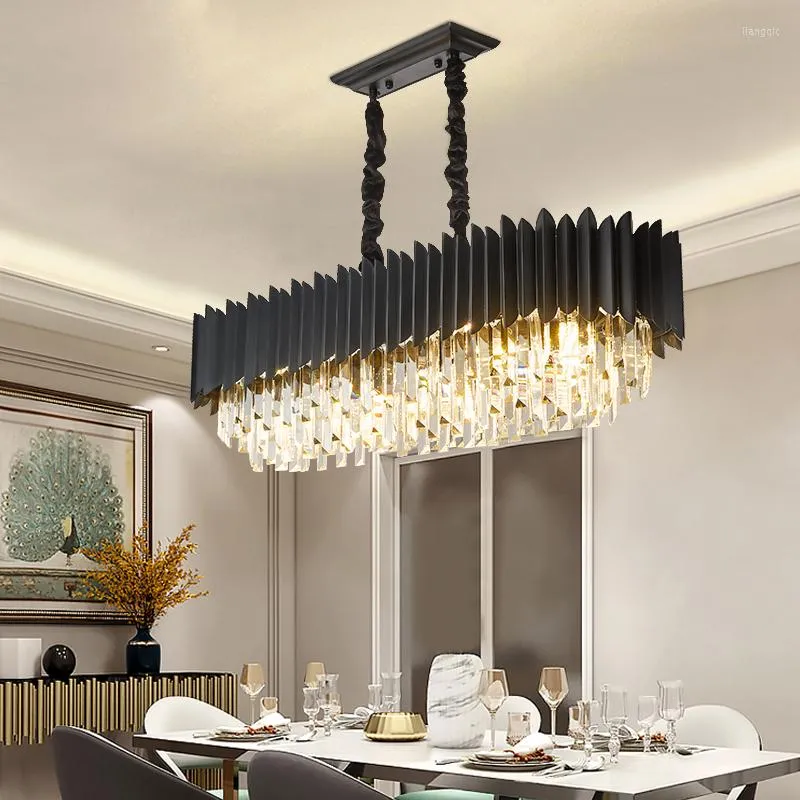 Pendant Lamps Postmodern Crystal Chandelier Hong Kong Style Rectangular American Light Luxury Dining Room Lighting