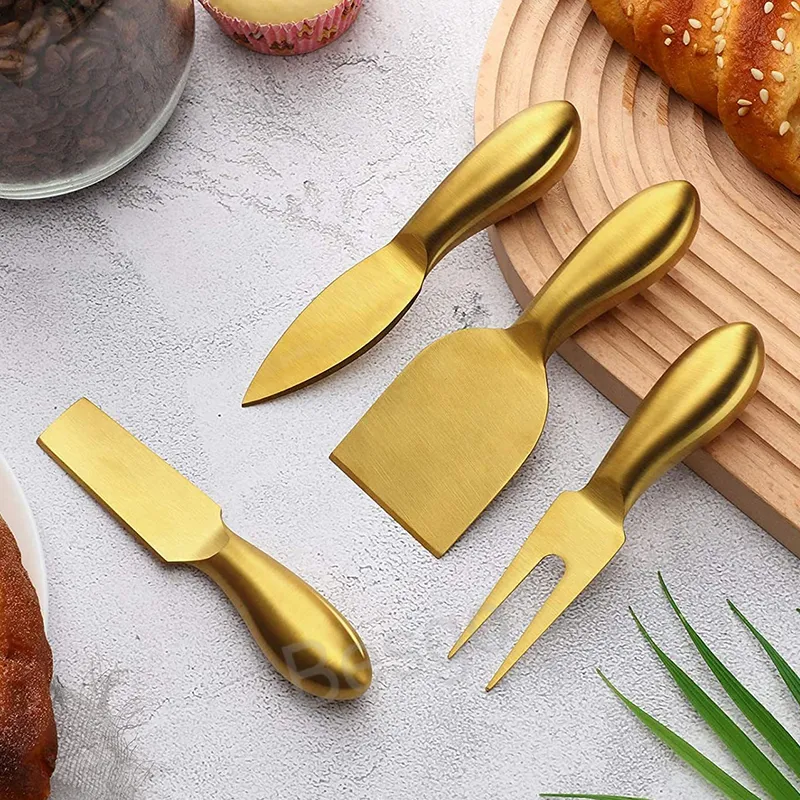 Edelstahl Buttermesser Gold Käse Gabel Pizza Kuchen Dessert Cut Messer Home Restaurant Küche Creme Schaufel Spachtel BH8105 TQQ