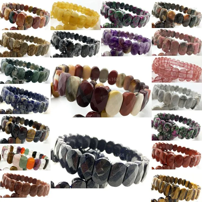 Strang Facettiertes Tigerauge Mookiate Jaspe Kirschquarz Kristall Rhodorit Howlith Blauer Sand Karneol Perlen Stretch-Armband WFH481