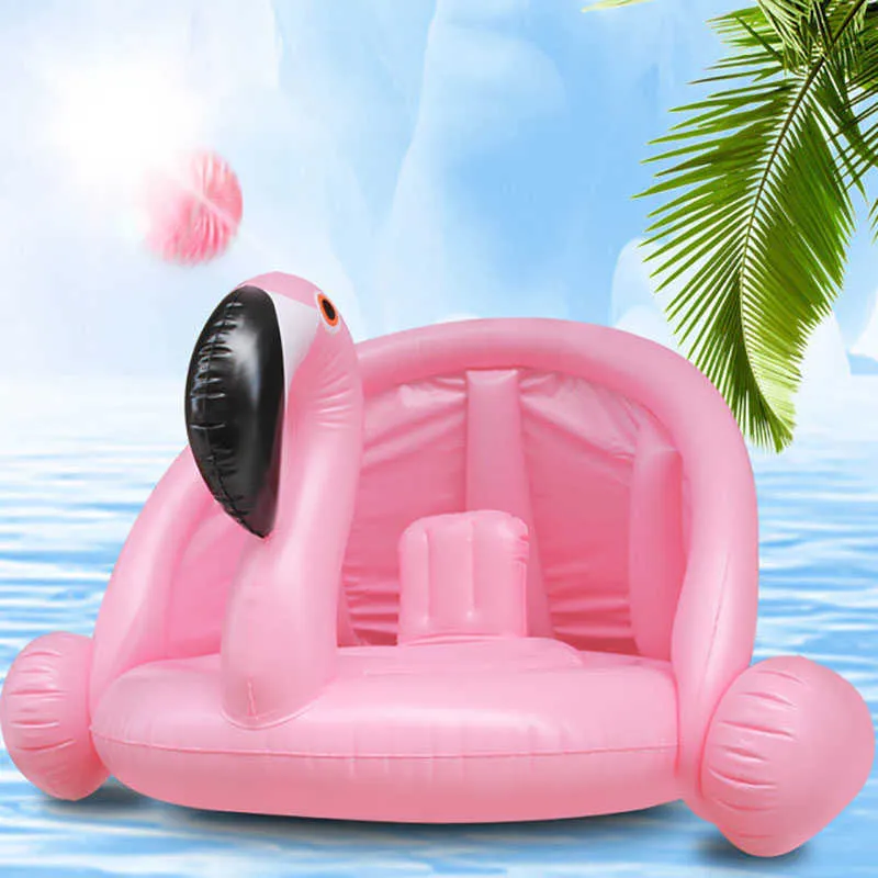 Life Vest Buoy Baby Pool Float Seat with Sunshade Awning Inflatable Flamingo Swan Swimming Float Tube Kids Summer Pool Toys Swim Ring T221214