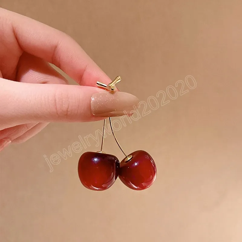 Fashion Women's Acrylic Earrings Geometric Cherry Long Dangle Earrings Girl Women Temperament Jewelry Gift