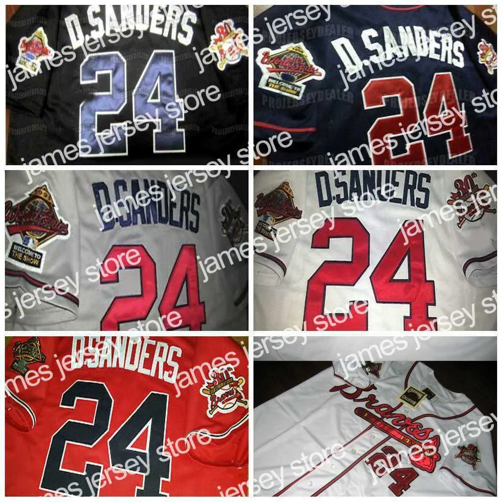 1995 World Series Baseball Jerseys Custom Black/Red/White/Grey Deion