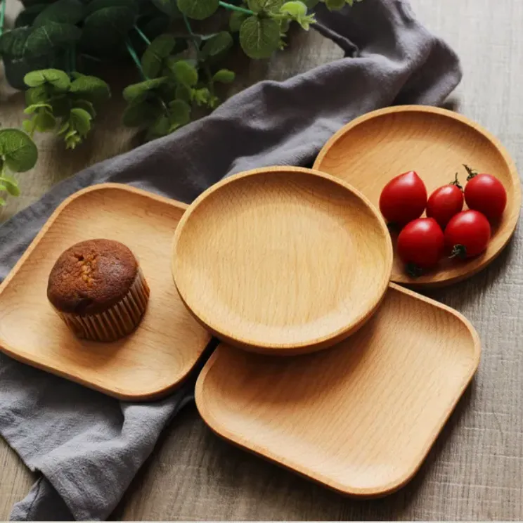 Trä serveringsplattlådor Trays Square Round Serving Tray Fruit Dessert Cake Snack Candy Platter Bowls Wholesale SS1214