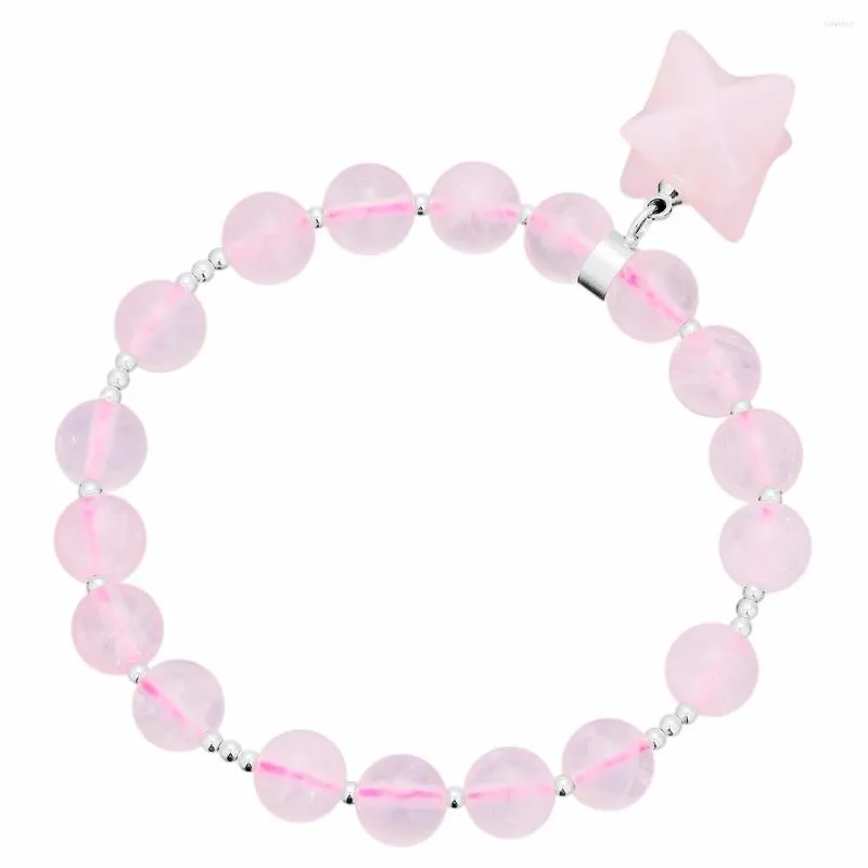 Bracelets de charme rosa natural quartzo chakra merkaba hexagrama de pulseira pendente reiki cura de pedra de cristal redonda miçangas elásticas jóias elásticas