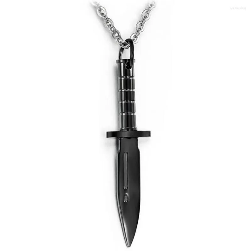 Anhänger Halsketten Männer Frauen Punk Edelstahl Schwarz Messer Dolch Kette Halskette