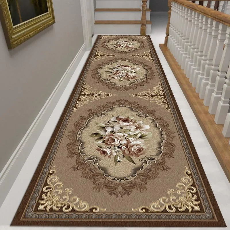 Alfombras de pasillo para escaleras, alfombra floral marrón para granja,  cocina, interior de la casa, decoración de dormitorio, alfombra de piso de