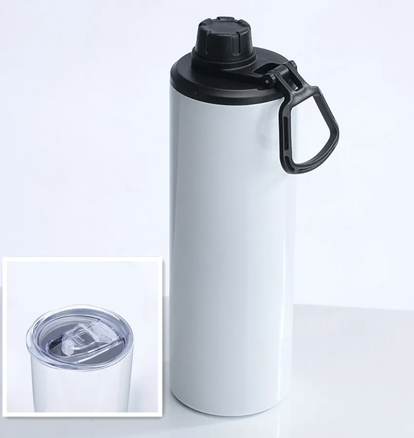 Gobelets maigres de sublimation de 20 oz avec 2 couvercles Bouteille d'eau de sport blanche vierge droite pour enfants étudiants Tasse isotherme sous vide en acier inoxydable