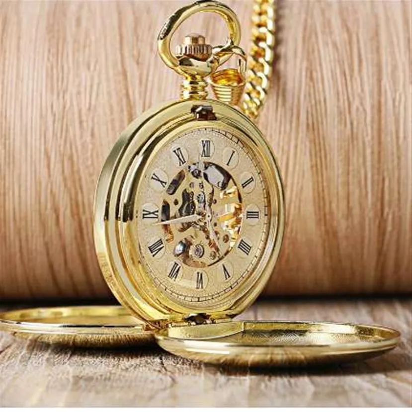 Navidad Christial Gift Smooth Mechanical Packwatch Full Gold Color Men Men Women Stylish Retro Fob Hand Wind Double Hunter280V